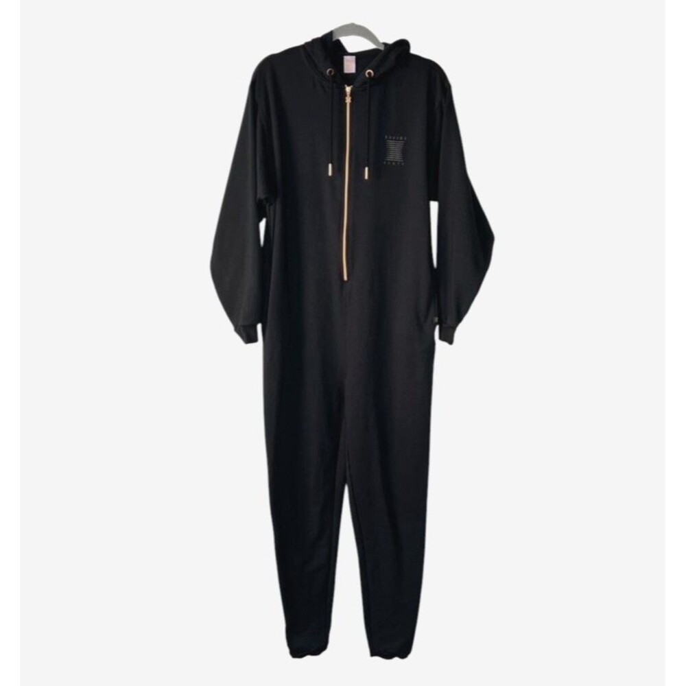 SAVAGE X FENTY Forever Savage Hooded Jumpsuit Rose Gold Trim Size Medium Black